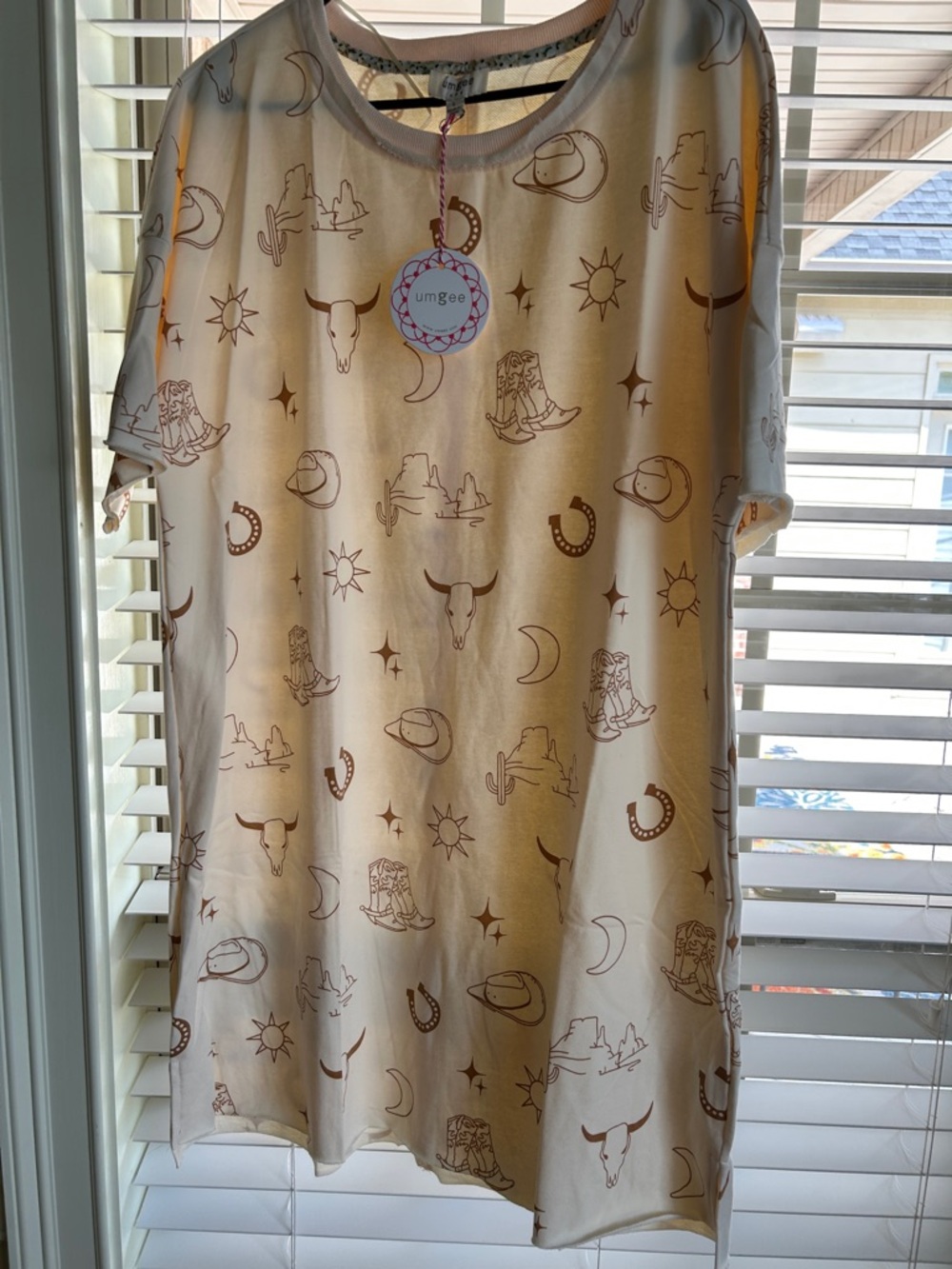 Umgee Cream Western Print dress with Brown Motifs